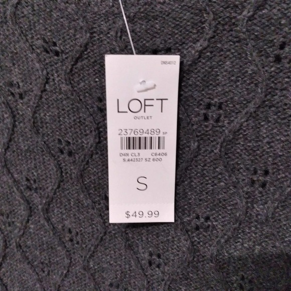 LOFT Pointelle Sweater Charcoal Scalloped Boat Neck Small NWT - Picture 3 of 7